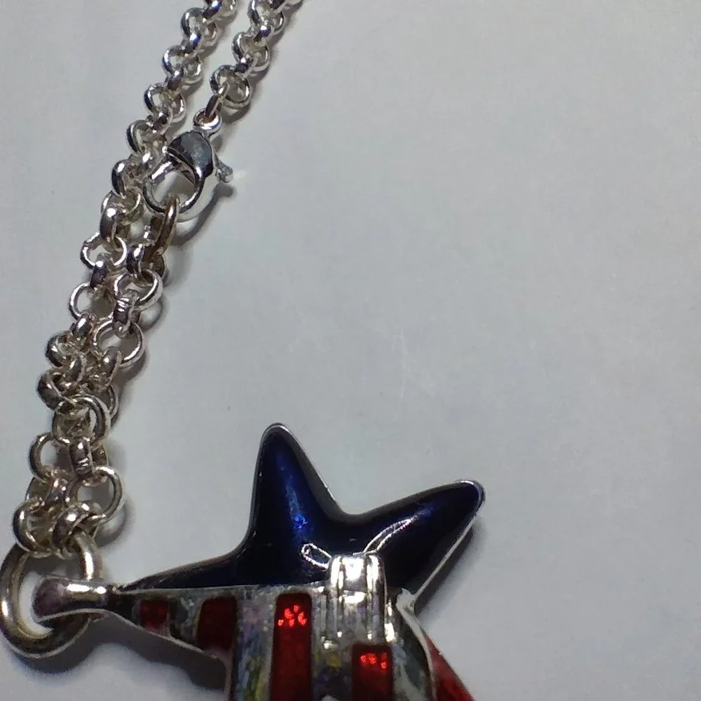 Tommy Hilfiger Vintage Bracelet Star Stripes Charm USA Silver Plated Adjustable